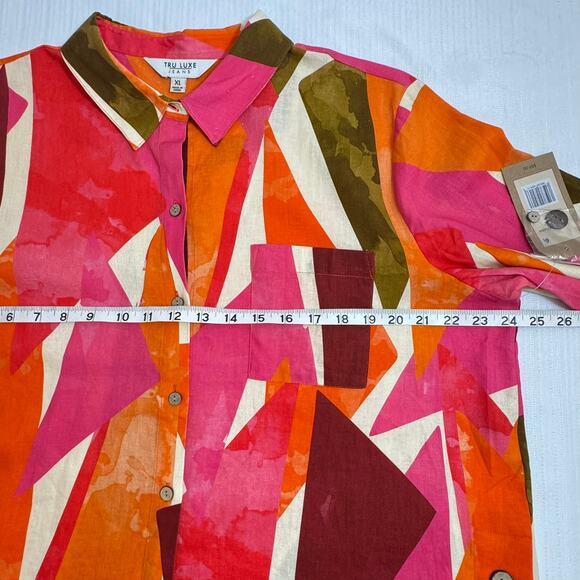 Tru Luxe Jeans XL Linen Blend Blouse NWT Abstract Colorblock Artsy Top - Picture 7 of 11